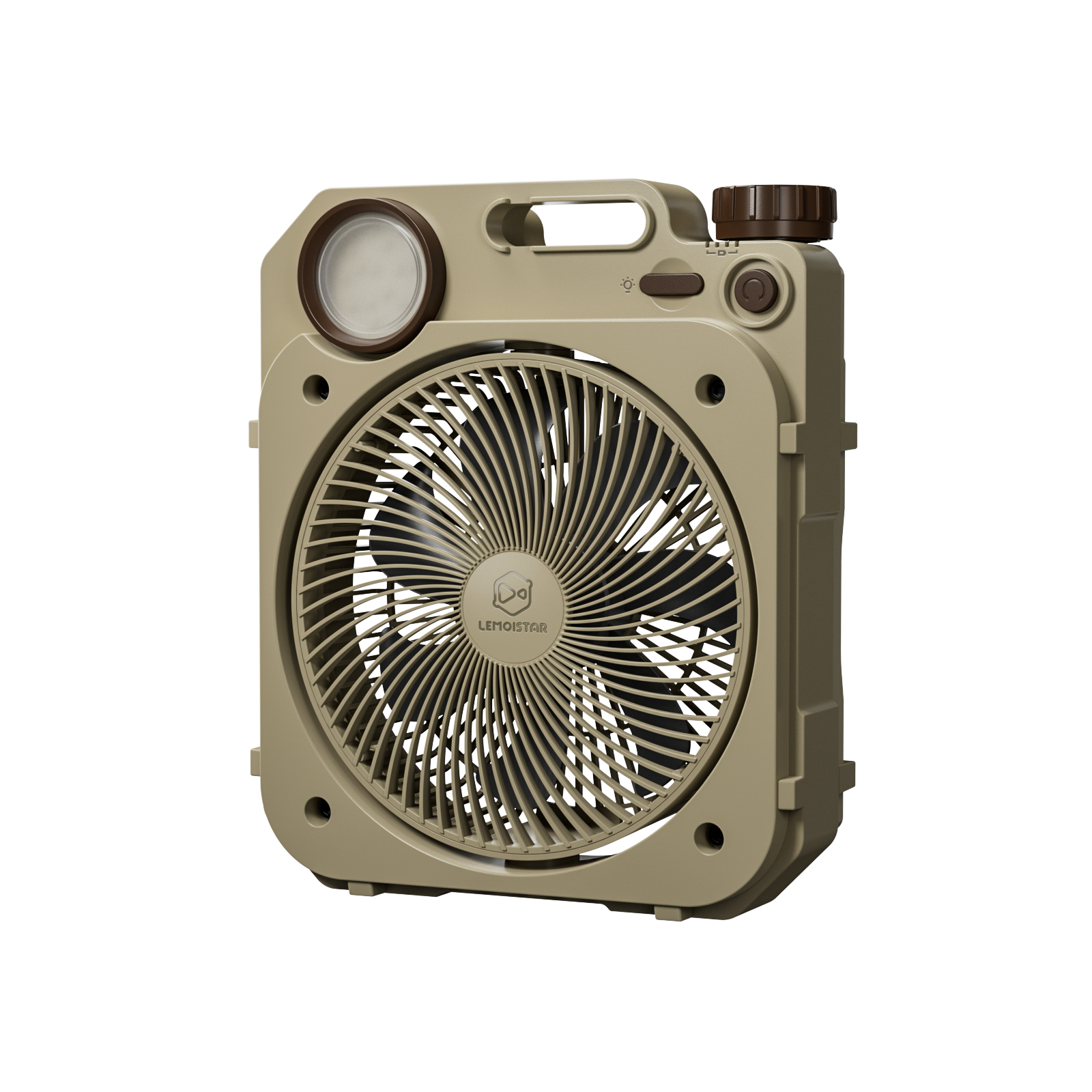 Auto- Oscillating Camping Desk Fan with LED Light and Power Bank Function
